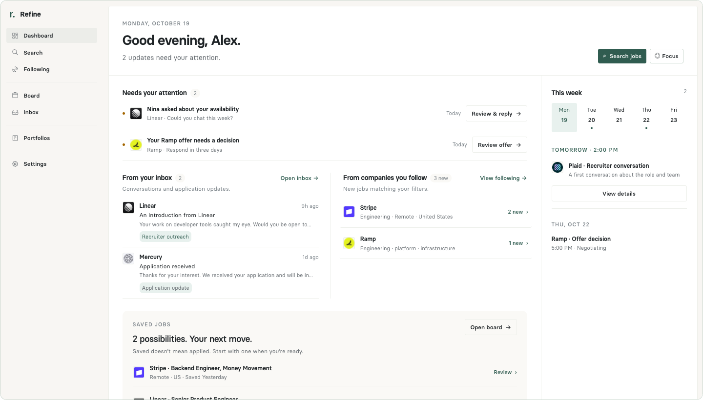 Refine’s job-search dashboard