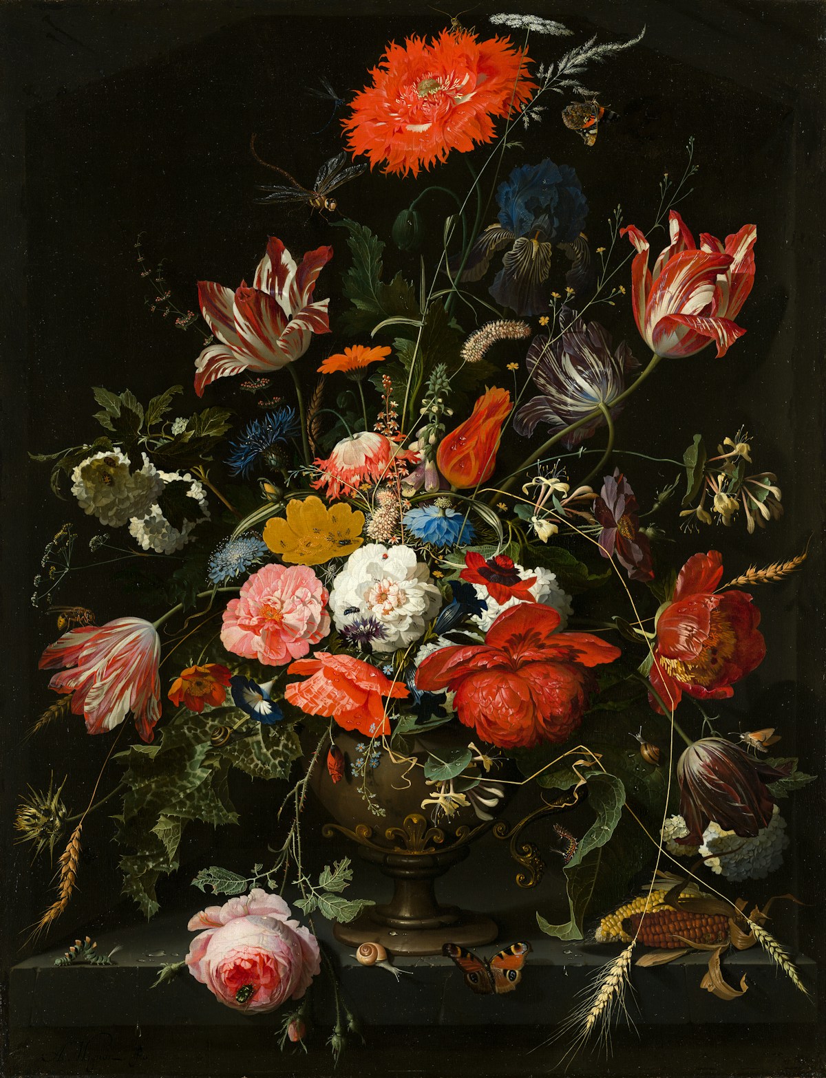 A still-life painting of flowers